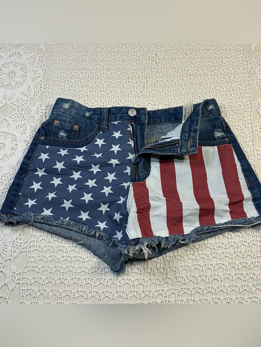 Denim Women’s Flag Print Cutoff Shorts - Blue/Red